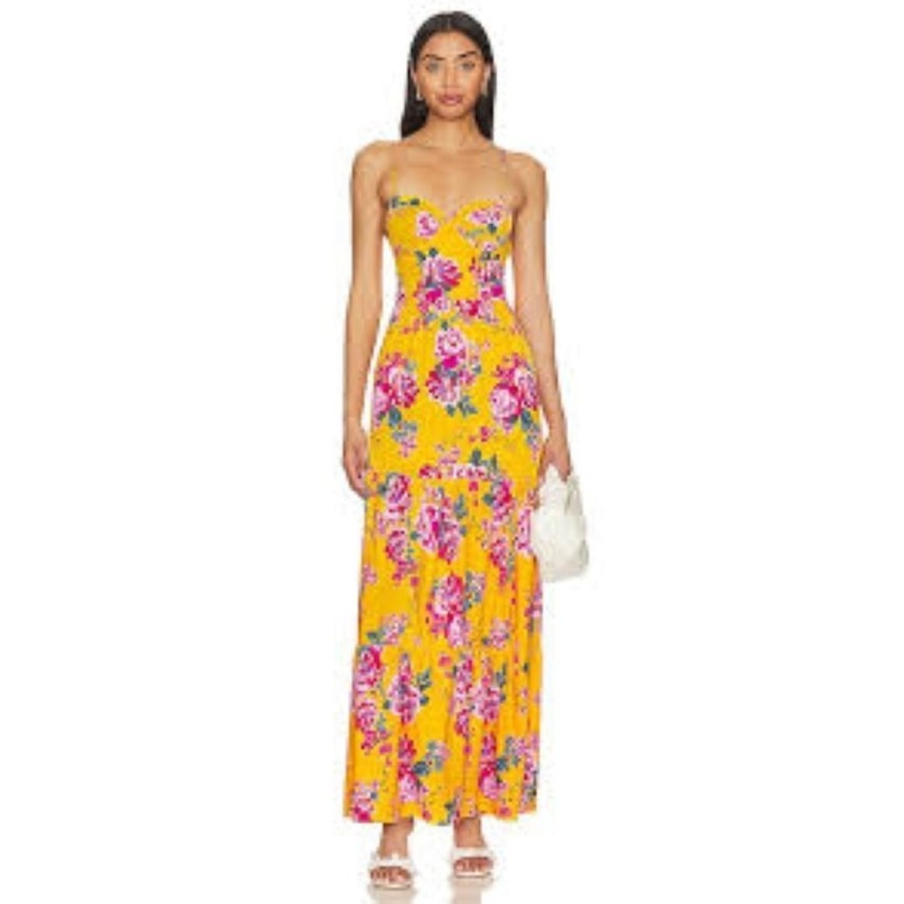 MAAJI sz L Yellow Floral Maxi Dress Bustier Underwire Sun NWT $151 Resort Wear